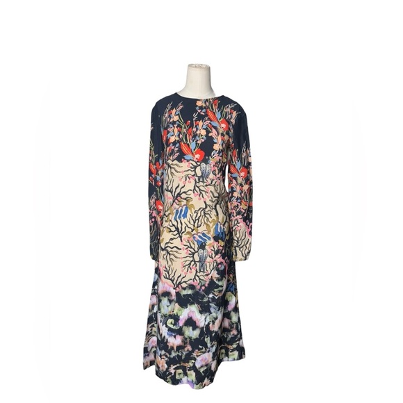 H&M Long Sleeve Printed Midi Dress – Bold Artistic Floral Print – Elegant  Sz 2 - Picture 3 of 11